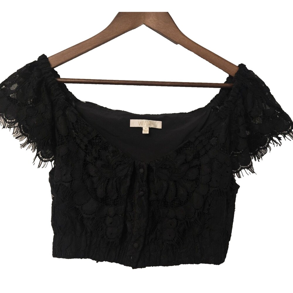 Wayf Black Lace Eyelash Trim Off Shoulder Crop Top M Romantic Whimsigoth Fairy